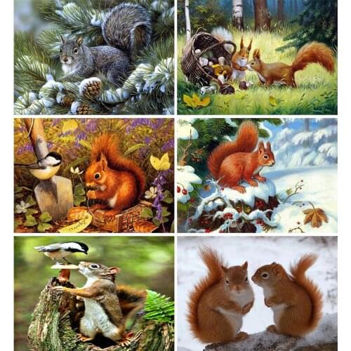 5D Diamond Painting Animals Squirrel Diamond Embroidery Full Square Diamond Mosaic Cross Stitch Landscape Home Decor
