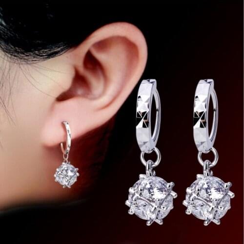 ANENJERY 925 Sterling Silver Luxury Earrings Cubic Zircon Square Candy Drop Earrings brincos Valentines Day present S-E19