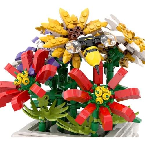 MOC Diy Rose Flowers Bouquet Building Blocks Compatible 10280 City DIY Flower Orchid/Sunflower/Chrysanthemum/Bee Kit GiftsToys