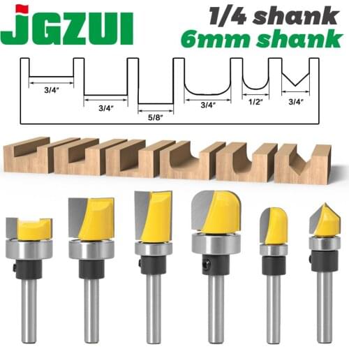 1/4"& 6mm Shank Pattern Bit Flush Trim Bit Straight Bit with Bearing Hinge Mortising Router Bit Wood Trimmer Cutter