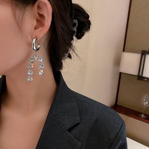 FYUAN Korean Style Zircon Crystal Drop Earrings for Women Geometric Dangle Earrings Statement Jewelry