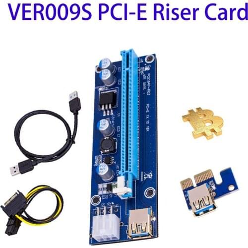 Golden VER009S PCI-E Riser Card 009S PCI Express PCIE 1X To 16X Extender 1M 0.6M USB 3.0 Cable SATA To 6Pin Power For Video Card