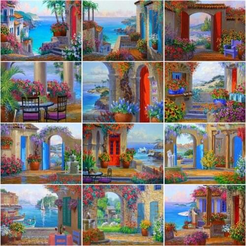 CHENISTORY 60x75cm Frame Picture By Number Garden Scenery Picture By Numbers Acrylic Paint On Canvas Home Decors Artcraft Diy Ki