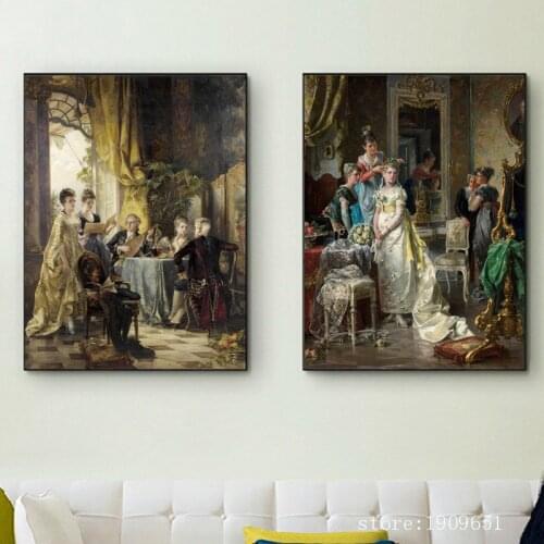 Classical court figures women scenery set canvas printings oil painting printed on cotton home wall art decoration picture
