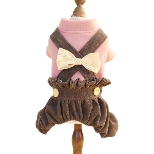 Dog Cat Warm Jumpsuit Rompers with Big Bow Design Pet Puppy Coat Jacket for Dogs Cats Small Medium