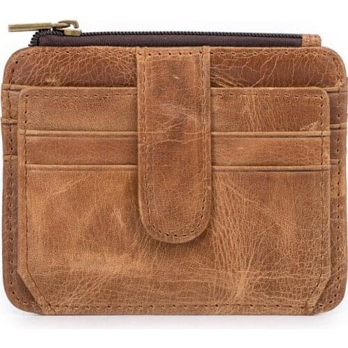 Genuine Leather Mens Wallet Corium Dollar Clip Zipper Purse Card Pack Head Layer Crazy Horse Leather Purse