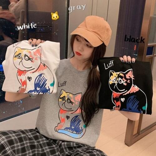 Summer 2021 New Online Red Printed Short-Sleeved T-shirt Womens Loose Mid-Length round Neck Bottoming Shirt Top