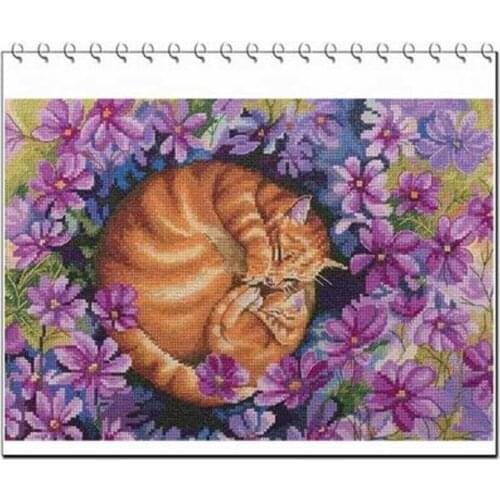 Sleeping cat in the flowers patterns Counted Cross Stitch 11CT 14CT 18CT DIY Chinese Cross Stitch Kit Embroidery Needlework Sets