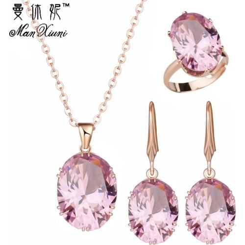 2021 Top Quality Luxury Rose Gold Engagement Jewelry Sets Cubic Zircon for Women Bridal Wedding Earrings Sets with rings