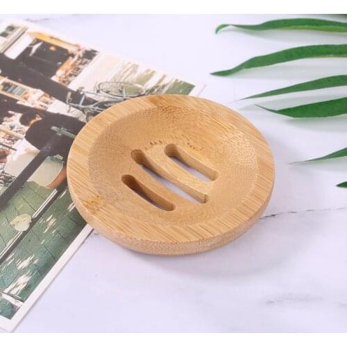 Natural Wood Soap Tray Holder Round Shape Container Storage Bathroom Stand Rack