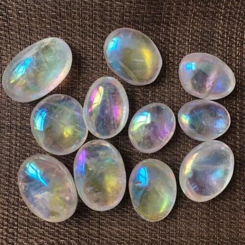 Natural white rainbow angel aura quartz crystals palm stones