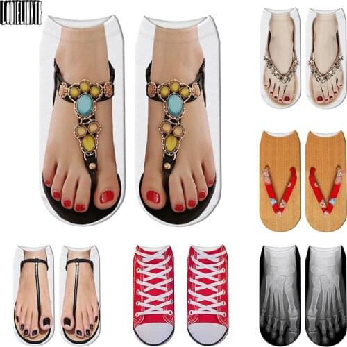 3D Printed Summer Women Socks Skull Canvas Shoes Toe Flip Flops Funny Ankle Socks Casual Cute Happy Pure Cotton Socks For Men