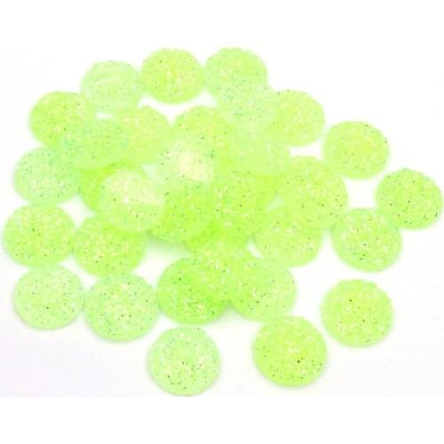 New Fashion 40pcs 8mm 10mm 12mm Luminous Fluorescent Green Color Flat Back Resin Ore Style Cabochons Cameo