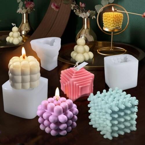 Rubiks Cube Aromatherapy Candle Silicone Mold DIY Pyramid Magic Ball Sofa Honeycomb Geometric Cube Candles Mold Candle Making