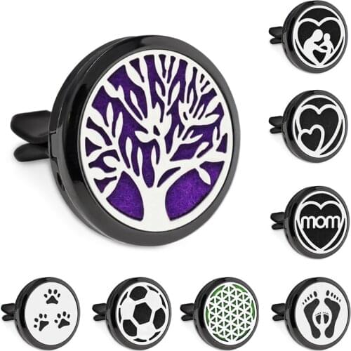 New Tree of Life Black 30mm Magnet Open Essential Oil Car Vent Clip Perfume Locket Car Diffuser Locket Free 10 Pads