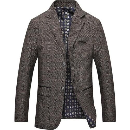 New Winter Male Suit High Quality Gentleman Slim Casual Plaid Suit Large Size Mens Business Casual Solid Color Blazers Men