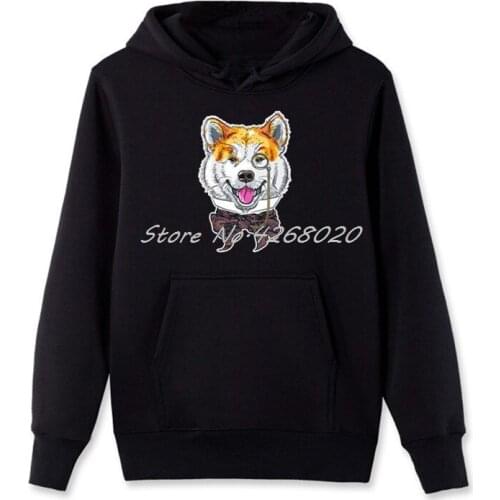 Wear Glasses Akita Inu Dog Hipster Cartoon Animal Print Hoodie Mens Cotton Sweatshirt Cool Unisex Hot Sell Harajuku Streetwear
