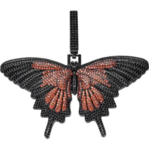 BWAVKEAnimal butterfly Pendant Necklace Gold Color Cubic Zircon Mens Hip Hop Rock Jewelry