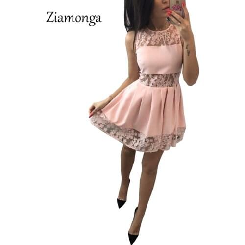 Ziamonga Embroidery Lace Patchwork See Through Mesh Dress Autumn 2018 Casual Pleated Dresses Women Clothing Cocktail Party Dress