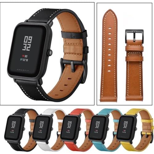 Black Buckle Genuine Leather for Xiaomi huami Amazfit Bip BIT PACE Lite Youth smart Watch accessory Band strap fitness bracelet
