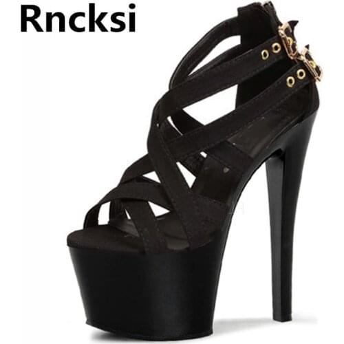 Rncksi Women/Girl Sexy 17cm High Heels Sandals Waterproof Platform Sandals Peep Toe Pole Dance Party Dress Sandals