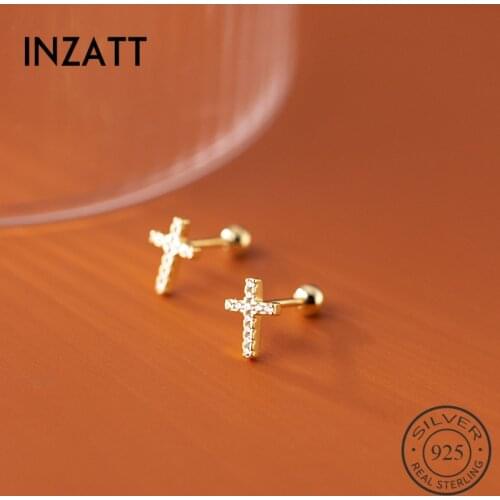 INZATT Real 925 Sterling Silver Zircon Cross Bead Thread Stud Earrings For Fashion Women Fine Jewelry Punk Accessories Gift