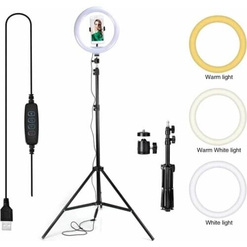 26cm LED light ring, photo light hoop with tripod, mobile stand and 360 ° adjustable pole for Selfie video YouTube