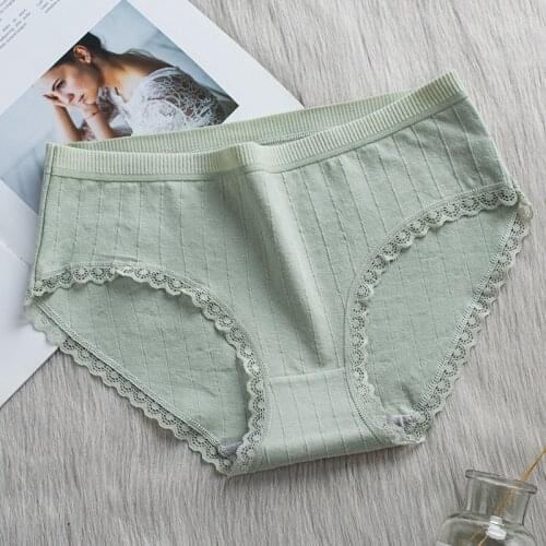 Large Size XXL Womens Cotton Panties Antibacterial Solid Underwear Lace Edge Breathable Mid-waist Briefs Striped Sexy Lingerie