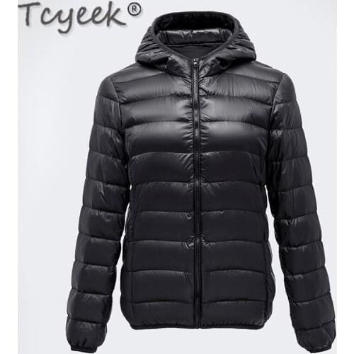 Tcyeek Womens Jacket Autumn Light Thin Hooded Down Coats Famale Short Black Jackets Plus Size 4xl Causal Piumino Donna SQQ495