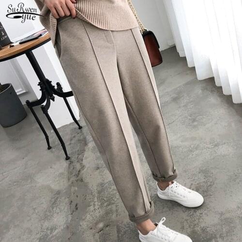Women Pants Thicken Pencil Pants Female Work Suit Pant 2021 Spring New Winter Plus Size OL Style Loose Wool Trousers Capris 6648