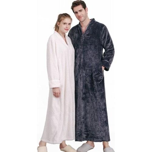 Women Plus Size Ultra Long Thicked Warm Bathrobe Lovers Winter Flannel Thermal Bath Robe Pregnant Robes nightgown Dressing Gown