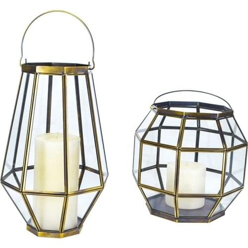 2020 large outdoor hotel wedding antique brass metal Glass Candlestick For Home Decoration