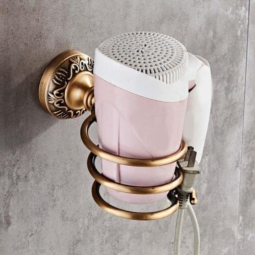 2020 Vintage Style Bathroom Aluminum Wall Mounted Hair Dryer Rack Holder Stand Shelf Home Storage Organizer