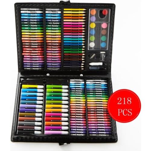 218 PCS Child Painting Set Brush Gift Box Color Pencils Compacts Markers Crayons Oil Pastels Art Stationery Child Painting Set