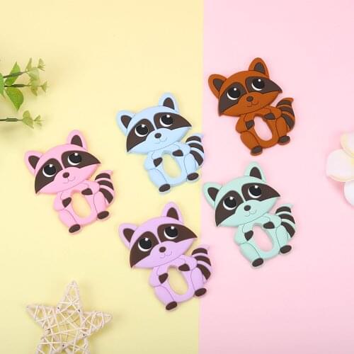 Sunrony 5pcs Little Raccoon Baby Teether Rodent BPA Food Free Silicone Teething Nursing Pacifier Clip Silicone Teether