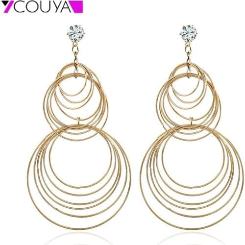 Larger and Small Circles Earrings Shiny Earrings with Zirconia Stone Fashion Personality for Women Girls Jewelry Gift