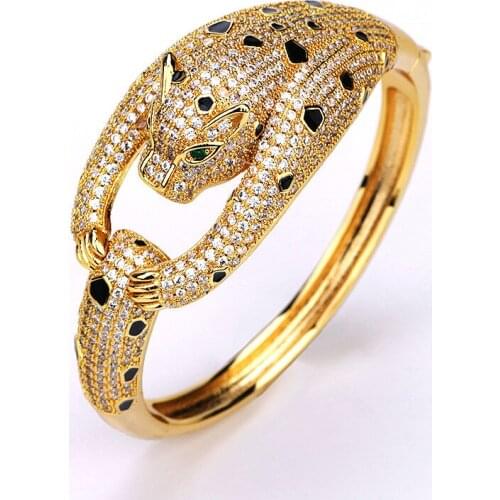 Gold zircon-inlaid leopard bracelet overbearing animal drop leopard head inlaid rhinestone hand jewelry for both men and women