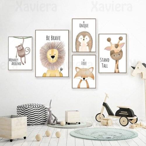 Childrens Room Decoration Cartoon Animals Zebra Lion Giraffe Art Poster Picture Modern Nursery Wall Minimalist Canvas Painting