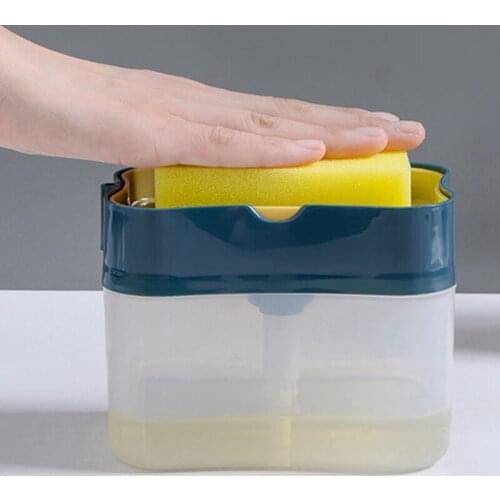 2-in-1 Soap Pump Dispenser with Sponge Holder Liquid Dispenser Container Hand Press Soap Box Dispenser Kitchen Cleaning Tools