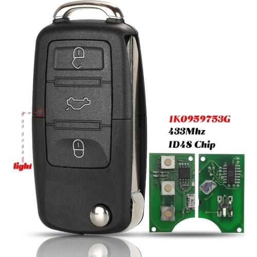 Jingyuqin 3Buttons Keyless Remote Car Key Fob For VW Volkswagen Beetle Golf 1988 1999 2000 2001 1K0959753G key ID48 Chip 433Mhz