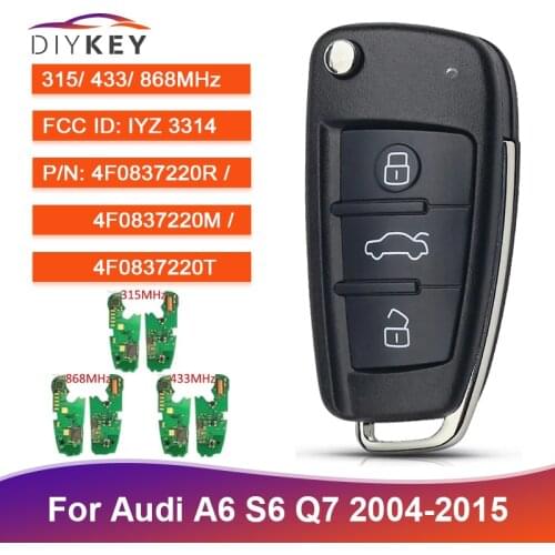 DIYKEY Remote Car Key Fob for Audi A6 S6 Q7 2004-2015 Control FSK 315MHz/434MHz/868MHz 4F0837220R 4F0837220M 4F0837220T 8E Chip