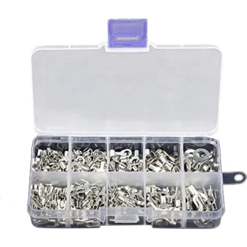 320Pcs 10 in 1 Terminals Non-Insulated Ring Fork U-Type Br Terminals ortment Kit Cable Wire Connector Crimp Spade