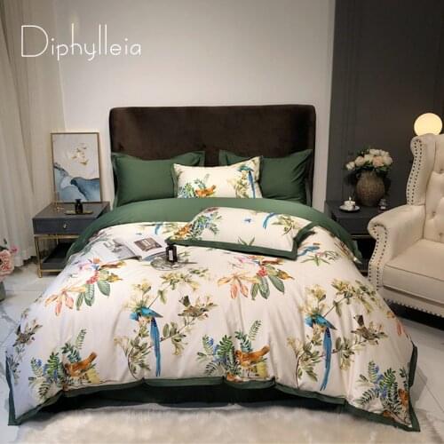 Diphylleia Pastoral Style Bedding Sets Parrots Floral Print Premium Egyptian Cotton Doona Duvet Cover Dormitory Farmhouse Decor