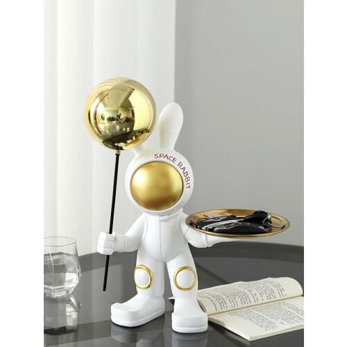 Creative Nordic Home Decor Living Room Tabletop Decoration Accessories Resin Space Rabbit Statue Porch Tray Key Storage Ornament