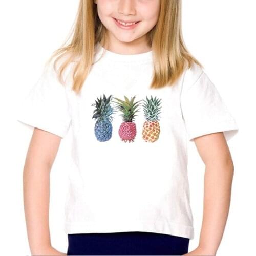 Cute Children Clothing Pineapple Print Kids T-shirts Casual Soft Boys Girls Tops Summer Short Sleeve White Tee Shirt