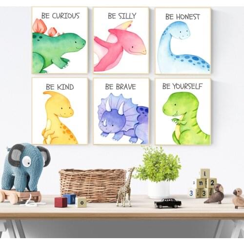 Cute Dinosaur Triceratops Tyrannosaurus Cartoon Wall Art Canvas Painting Nordic Poster And Prints Wall Pictures Kids Room Decor