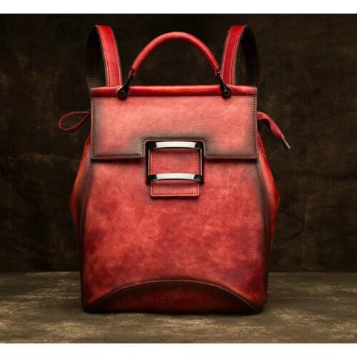 Multifunctional Leather Backpack Womens New Retro Craft Hand-polished Color Diagonal Large-capacity Fashion Backpack