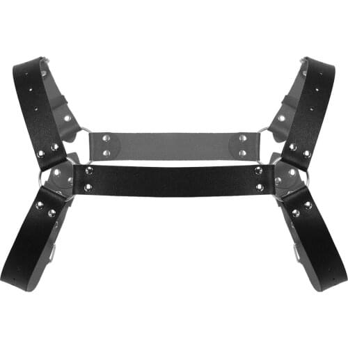 Mens Fashion Punk Gothic PU Leather One/Double Shoulder Adjustable Body Chest Harness Belt Cosplay Club Costumes Strap Accessory