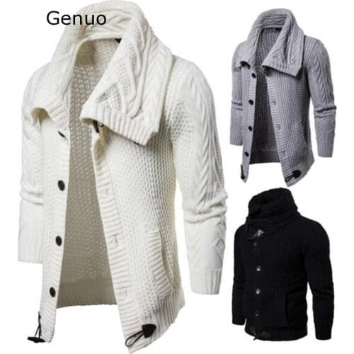 Large Lapel Personality Design Men Thick Sweater Coat Casual Solid Sweaters Mens Horn Buckle Cardigan Male Jumper Pull Homme