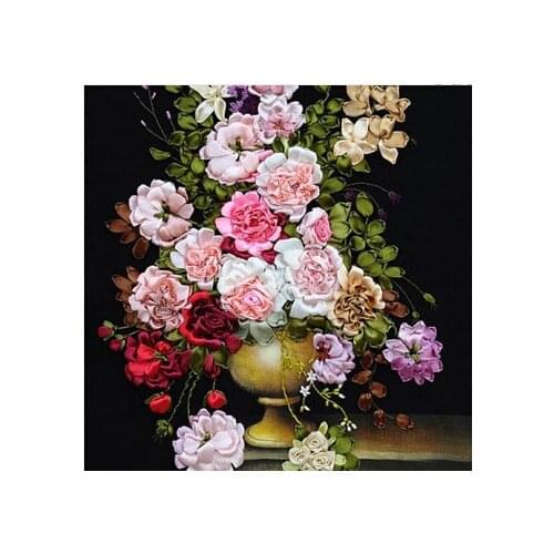 DIY DMC cross stitch kits sets handmade needlework chinese 3D ribbon embroidery flowers patterns rose Cross-Stitching paintings